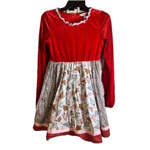 Matilda Jane Girls Size 16Y Holiday Dress Red Velvet Long Sleeve Christmas Tree